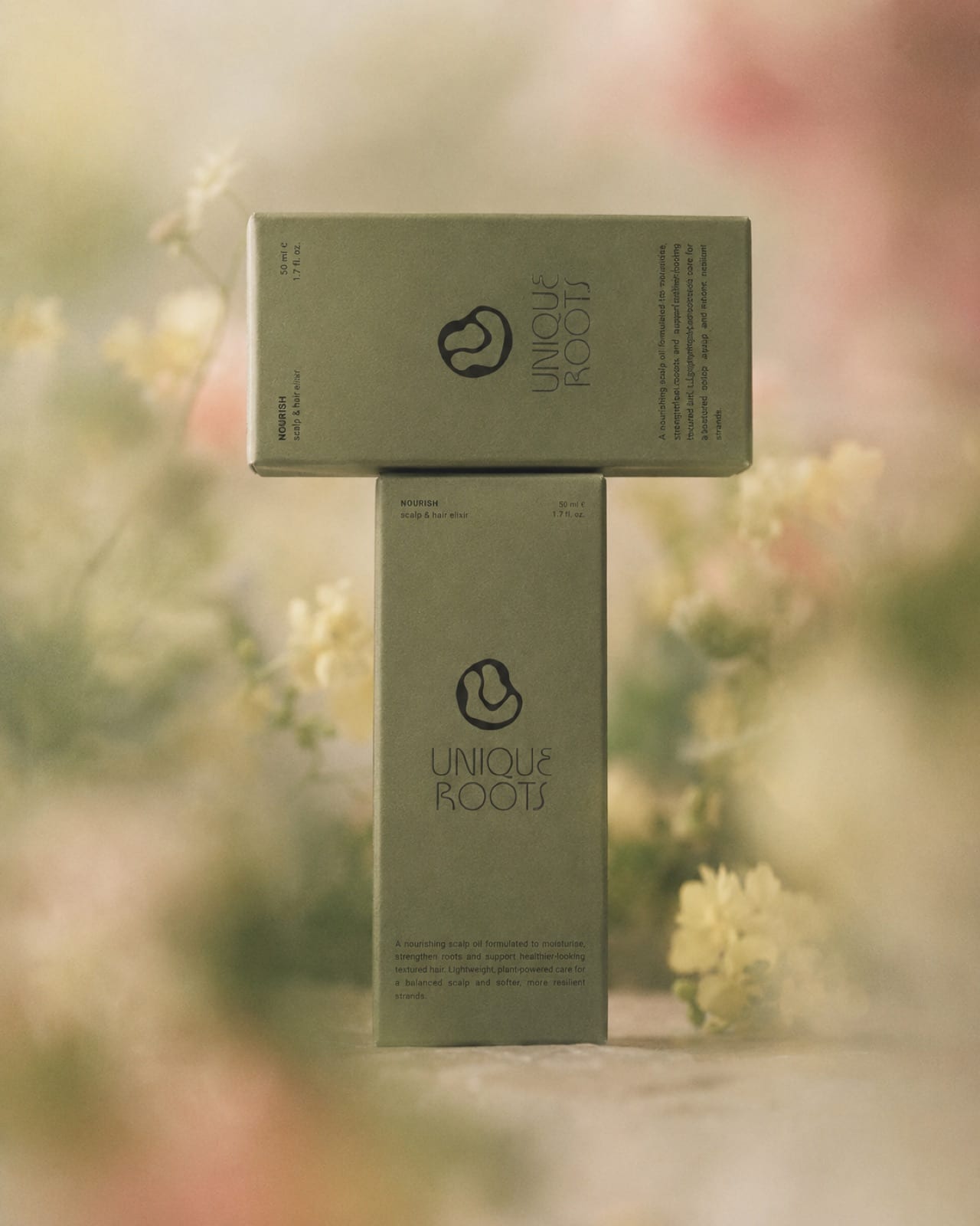 Brand world layout of product, portrait and type